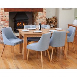 Mobel Solid Oak Large Dining Table and Six Grey Chairs